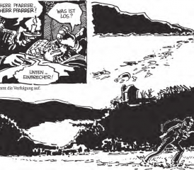 Einbruch im Gränicher Pfarrhaus: Bernhart Matter wird vom Pfarrer talaufwärts Richtung Kulm verfolgt. (Bild: Matter-Comic, Reto Gloor, Markus Kirchhofer, Edition Moderne)