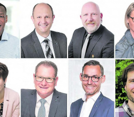 Gewählt sind, oben v.l.: Ignatius Ounde (Gränichen, GLP), Markus Gabriel (Uerkheim, SVP), Erich Hunziker (Kirchleerau, SVP) und Renate Häusermann-Meyer (Seengen, SVP). – Unten v.l.: Jacqueline Felder (Boniswil, SVP), Rolf Jäggi (Egliswil, SVP), Gérald Strub (Boniswil, FDP) und Maurus Kaufmann (Seon, Grüne). (Bilder: zVg.)
