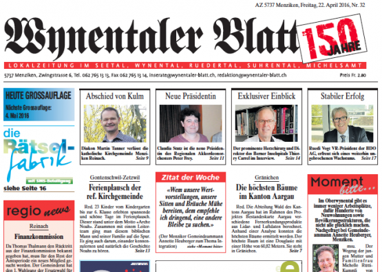 Titelseite Wynentaler Blatt 32/2016