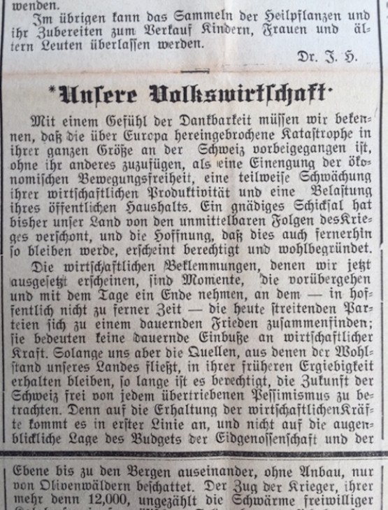 Zeitungsausschnitt Wynentaler Blatt Nr. 52/1916