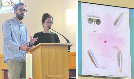 Gabriela Sager und Micha Hediger berichteten über das Projekt des Verein HST. Der Gottesdienst drehte sich später um das Bild von Paul Klee «Hat Kopf, Hand, Fuss und Herz». (Bilder: zVg.)