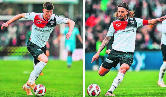 Doppeltorschütze Andrin Hunziker und Freistoss-Torschütze Olivier Jäckle überraschen derzeit mit stilsicheren Auftritten. (Bild: Sarah Rölli)