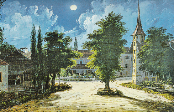 Ältestes Bild des Lindenplatzes aus dem Jahr 1839: Eine Gouachemalerei mit der unübersehbaren Linde im Zentrum. (Bilder: zVg.)