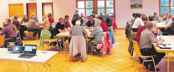 Angeregte Diskussionen: Die Anwesenden hatten Gelegenheit, die Vor- und Nachteile einer Auflösung der Ortsbürgergemeinde zu diskutieren. (Bilder: zVg.)