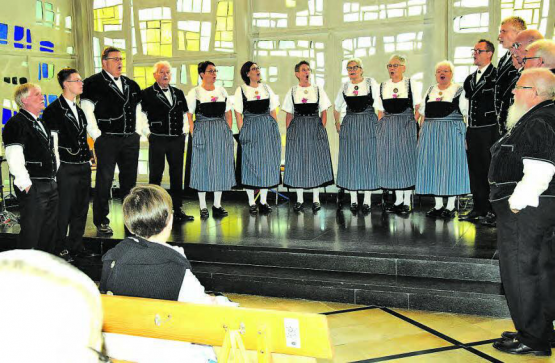 Vor kunstvoller Kulisse: Das Jodlerchörli Suhrental, zusammen mit sechs Jodlerinnen in voller Aktion. (Bilder: st.)