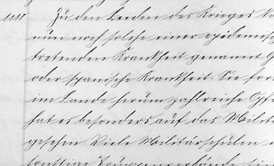 Auszug aus dem Menziker Gemeinderatsprotokoll vom 27. Juli 1918: «Zu den Leiden des Krieges kommen nun noch solche einer epidemisch auftretenden Krankheit genannt Grippe oder spanische Krankheit. Sie fordert im Lande herum zahlreiche Opfer und hat es besonders auf das Militär abgesehen…». (Bild: zVg.)