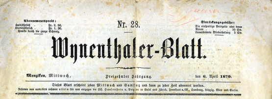 «Wynenthaler Blatt des Jahres 1870: Der Abonnementspreis betrug damals halbjährlich Fr.2.50, vierteljährlich Fr.1.80. (Bilder zVg.)