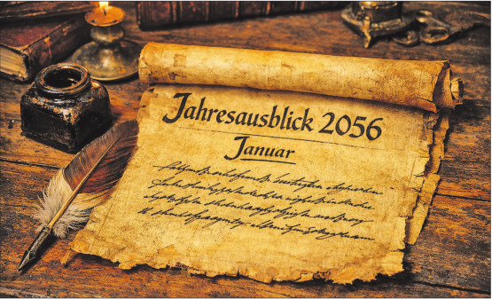 Durch ein mysteriöses Zeitportal ist es dem Wynentaler Blatt gelungen, den handschriftlich verfassten Jahresausblick für das Jahr 2056 zu erbeuten. Wir haben eine KI beauftragt, die Situation originalgetreu nachzustellen. (Bild: KI)