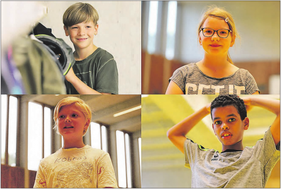 Die Kinder der 4. Klassen freuten sich nicht nur über das neue Schulhaus, sondern auch über die Rückkehr in den Schulalltag. Von oben links, im Uhrzeigersinn: Colin, Julia, Mihreteab und Sarah. (Bilder: rc.)