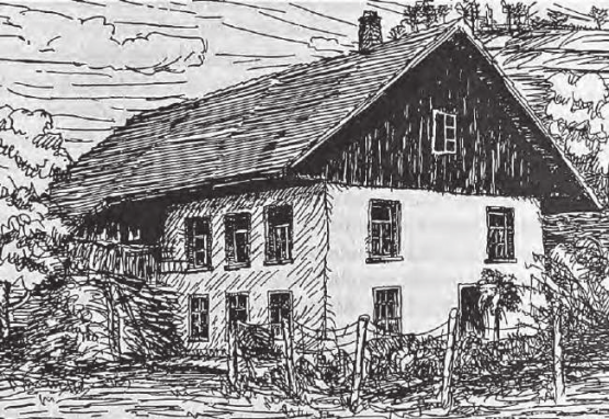 Das sogenannte Spenglerhäuslein in Muhen: Der hauptsächlichste Aufenthaltsort Matters nach seiner Flucht aus der Festung Aarburg. (Bild: Zeichnung W.Weh.)