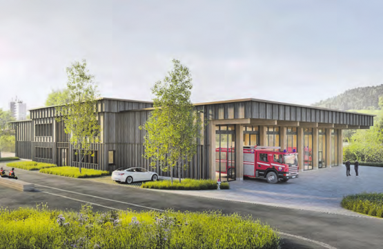 Zukunftsvisualisierung: Das geplante Feuerwehrmagazin sorgte an der Parteiversammlung der SP für Diskussionen. (Bild: zVg.)