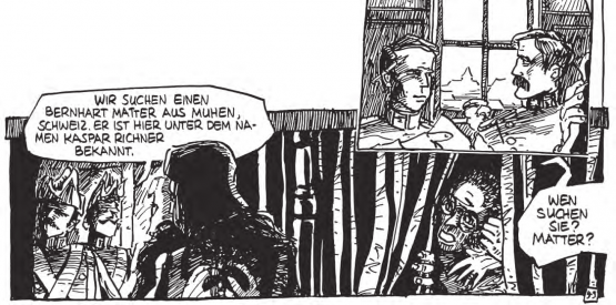 Matter in Basel und dem Elsass: Die Fahndung der Polizei im Jahr 1851 blieb vorerst erfolglos. (Bild: Matter-Comic, Reto Gloor, Markus Kirchhofer, Edition Moderne)