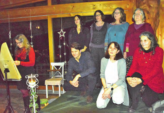 Sie sorgten für viele magische Augenblicke: Die Märchenerzähler anlässlich des traditionellen Märchenabends in der Hirschthaler Biberburg, Evelin Amsler an der Veeh-Harfe (li.). (Bild: st.)