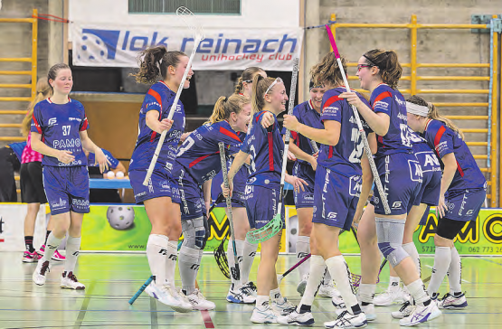 Die Frauen von Lok Reinach konnten gegen Gurmels sechs Tore und den Sieg bejubeln. (Bild: zVg.)