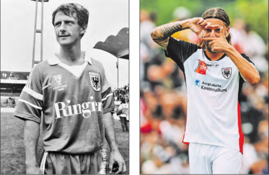 Zwei Legenden: Rolf Osterwalder ist «nur» noch der Spieler mit den zweitmeisten Einsätzen für den FC Aarau (393). Olivier Jäckle kommt auf nunmehr 394 Spiele. (Bilder: Archiv/Sarah Rölli)