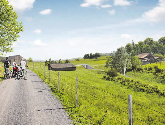 Fotomontage: So soll die Integration des Dammbauwerks in die Moränenlandschaft dereinst aussehen. (Bild: Kanton Aargau)