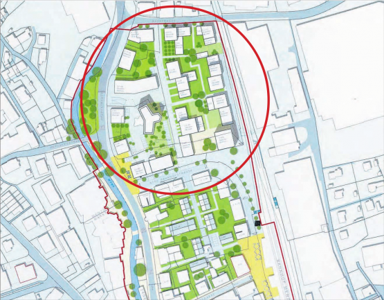 Um dieses Gebiet geht es. Rund um das «Alu-Hochhaus» soll ein neues Quartier entstehen. (Grafik: zVg.)