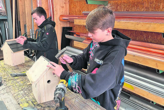 Veranstaltungen vor Ort lassen die Jugendlichen die Berufe mit allen Sinnen erleben. In einigen Betrieben dürfen sie jeweils auch selber Hand anlegen, wie hier bei Grütter Bedachungen AG in Beinwil am See. (Bild: zVg.)