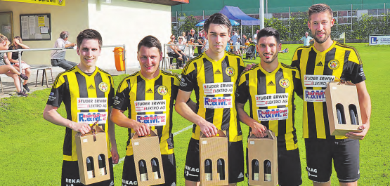 Die Spieler verlassen Gunzwil zum Saisonende (v.l.): Tobias Lang, Philipp Furrer, Thomas Egli, Daniele Carriero, Sandro Fischer. (Bild: zVg.)