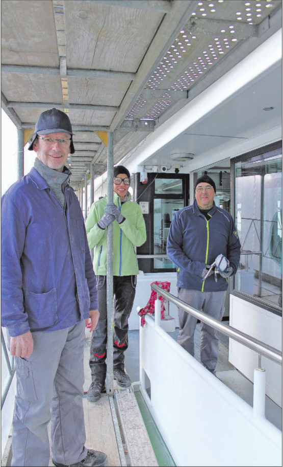 Dieses Team kümmert sich um das Schiff an Land: Bruno Fischer, Joëlle Reck und Patrik Schifferle. (Bilder: Graziella Jämsä)