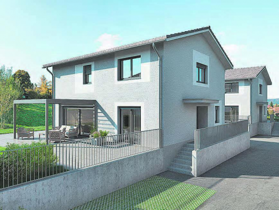 Dreigeschossige Häuser mit gedecktem Sitzplatz im Gontenschwil