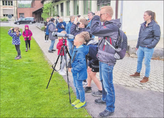 Wer pfeift da so vorlaut von der Tannenspitze herunter? Die 40 Teilnehmenden an der Exkursion des Natur- und Vogelschutzvereins wissen Bescheid.(Bild: zVg.)