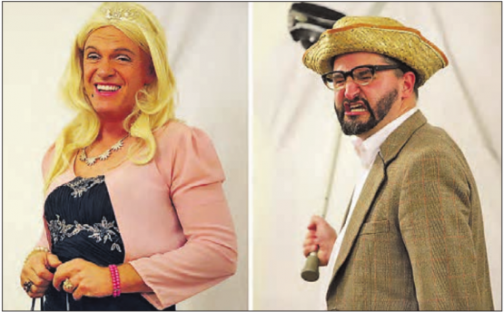 Sie brachten am Eröffnungsanlass gute Stimmung auf die kleine Bühne: Roger Wicki alias Christa Rigozzi und Igi Bühler als sarkastischer Rentner. (Bilder: Remo Conoci)