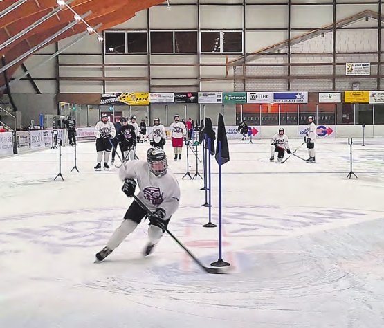 Nacheinander und alles auf einmal: Das Frauen-Team des SC Reinach (im Bild Luisa Waser) testete in der heimischen Kunsteisbahn Beschleunigung, Geschwindigkeit und Agilität. (Bild: zVg.)