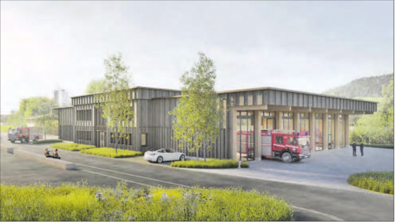 Visualisierung des neuen Feuerwehrmagazins der Feuerwehr Oberwynental. (Bilder: zVg.)