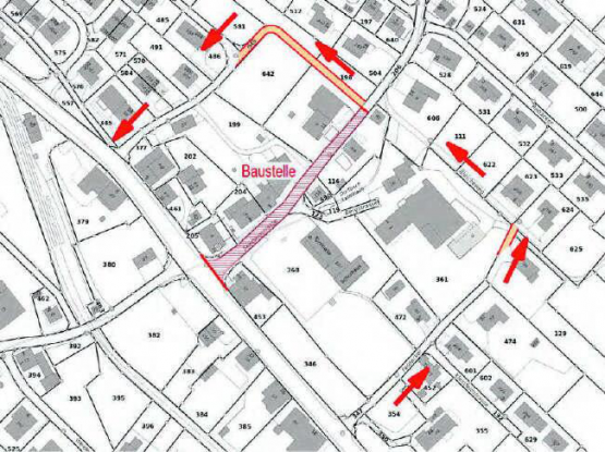 Da die Seebergstrasse für die Bauarbeiten gesperrt wird, wird deren Umfahrung im Einbahnverkehr gemäss diesem Plan geführt. (Grafik: zVg.)