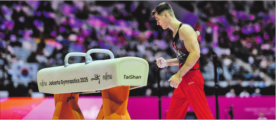 Freute sich über einen gelungenen Auftitt: Der Uerkheimer Florian Langenegger nach seiner Übung am Pauschenpferd. (Bilder: Schweizerischer Turnverband)