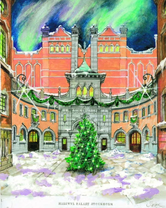 Der «Hallwylska Palatset» in Stockholm: Einst ein Palast der Familie Hallwyl, der auf 2000 Quadratmetern 40 Zimmer umfasst und allen Luxus der Zeit um 1900 enthält. (Zeichnung: Ludwig Suter)