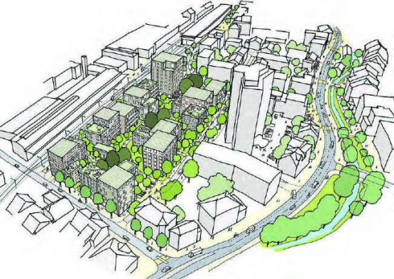 «Zukunftspforte Menziken»: Illustration des neuen Quartiers. Der Baustart soll im Jahr 2025 erfolgen. (Bild: zVg.)