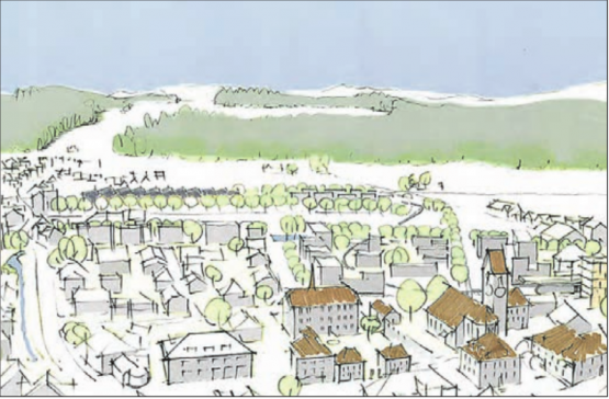 Gemeinderat, Kanton und «Aargau Verkehr» möchten die Variante «Entwicklung in der Hegmatte» (links) in die Nutzungsplanung aufnehmen und vom Grossen Rat im Richtplan eintragen lassen. – Der Verein Pro Landschaftsschutzzone Hegmatte» bevorzugt wenn schon die Variante «Entwicklung am Ort» (rechts), will aber demnächst auch neue Ideen einbringen. (Visualisierungen: zVg.)