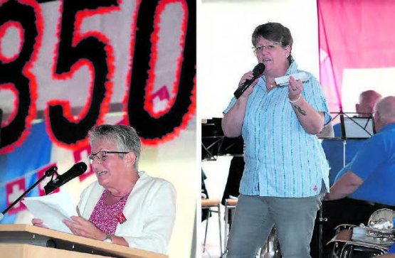 Frauen-Power am Mikrofon: Links Festrednerin Vreni Friker-Kaspar, rechts die «Tätschmeisterin» seitens Gemeinderat, Franziska Häfeli. (Bilder: rc.)