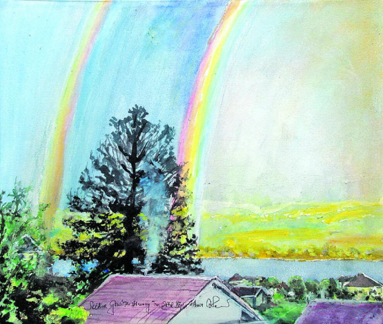 Seltene Gewitterstimmung … im Zihl über Böju, Hallwilersee Aquarell u Mt 50x60cm a PaLw, 2024. Eine seltene Gewitterstimmung im Zihl Böju. Gemäldebild und Text von Alberto Romer, Beinwil am See