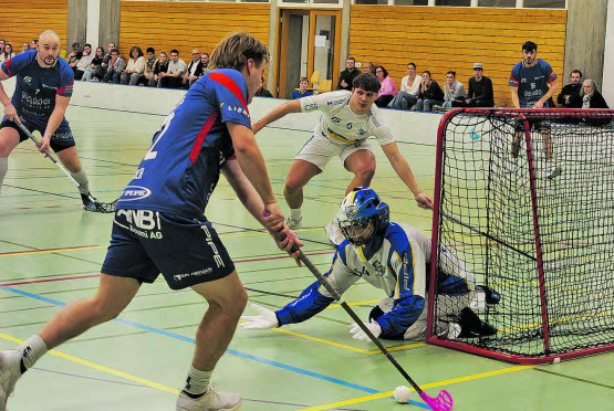 Zeichneten für 4 von 6 Reinacher Treffer verantwortlich: Jens-Jörn Sommerhalder (links) und Jesse Arola (am Ball). (Bild: Roland Jaus)