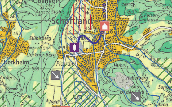 Zufahrtsgeleise mit Suhrebrücke und Gleisharfe: Das Befahren der Schlaufe, sagen die Landschaftsschützer, könnte quietschenden Lärm erzeugen. (Grafik: zVg.)