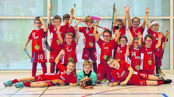 Die Freude ist riesengross: Die E-Juniorinnen und Junioren zeigten im Dress von Lok Reinach eine tolle Leistung. (Bild: zVg.)