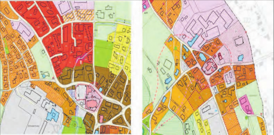 Mitwirkung ist erwünscht und entscheidend: Ausschnitte aus den neuen Zonenplänen der Ortsteile Rickenbach und Pfeffikon. Erläuterungen siehe Kasten rechts. (Bilder: zVg.)