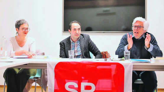 Diskutierten in der Braugarage Reinach: Lucia Lanz, Mehmet Isik und Historiker sowie alt Nationalrat Andreas Gross. (Bild: dr.)
