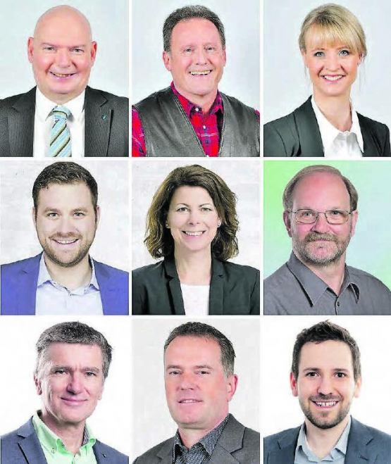 Gewählt: Jeweils v.l., 1. Reihe: Bruno Rudolf (Reinach, SVP), Christian Merz (Beinwil am See, SVP), Barbara Borer-Mathys (Holziken, SVP). – 2. Reihe:Adrian Meier (Reinach, FDP), Karin Faes (Schöftland, FDP), Alfred Merz (Menziken, SP). – 3. Reihe: Severin Lüscher (Schöftland, Grüne), Rolf Haller (Zetzwil, EDU), Uriel Seibert (Schöftland, EVP)