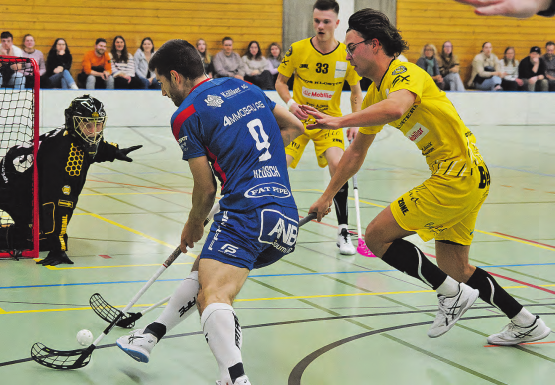 Lok Reinach, hier mit Adrian Keusch, konnte lange mithalten. Am Ende hatten die Murmeltiere aus dem Bündnerland aber mehr Biss. (Bild: Roland Jaus)