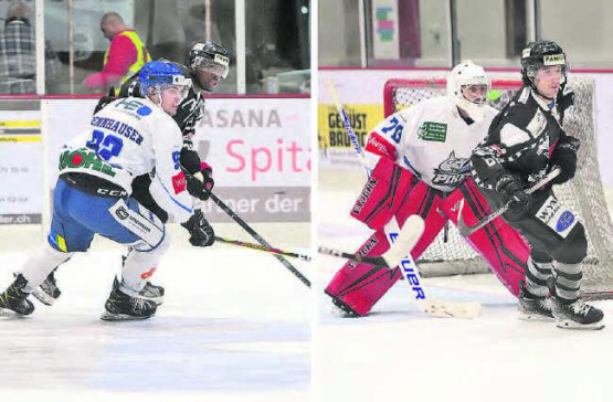 Die Reinacher Dopeltorschützen mit konzentriertem Blick: Glody Bonga-Bonga (links) und Marco Leu hatten ihre jeweiligen Gegenspieler im Griff. (Bilder: rc.)