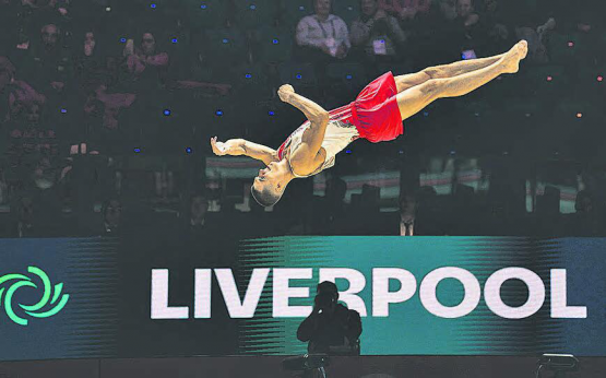 Erfolgreiche WM-Premiere in Liverpool für Florian Langenegger. Der Uerkner im STV Schlossrued erturnte sich am Pferdsprung Platz 29 unter 133 Teilnehmern. (Bild: zVg.)