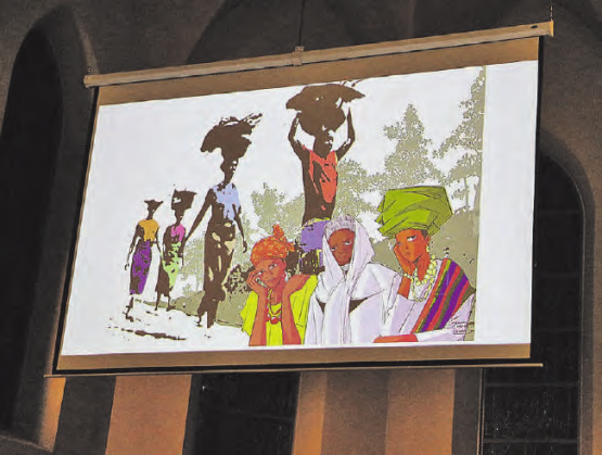 Das bunte Kunstwerk der nigerianischen Künstlerin Gift Amarachi Ottah zeigt die Situationen der Frauen ihres Heimatlandes auf verschiedenen Ebenen.