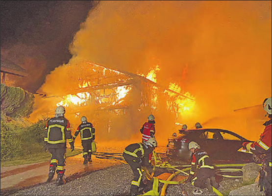 Grossbrand in Müswangen: In der Scheune, die Feuer fing, kamen auch 12 Tiere zu Tode. (Bild: pz.)