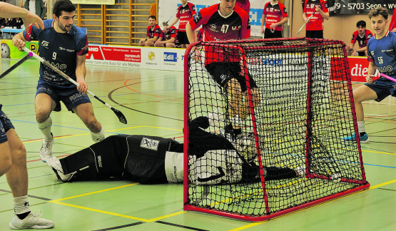 Im Heimspiel gegen Unihockey Langenthal Aarwangen landete der Ball 24 Mal im Netz. Doch am Ende des Torspektakels jubelten die Gäste. (Bild: Roland Jaus)
