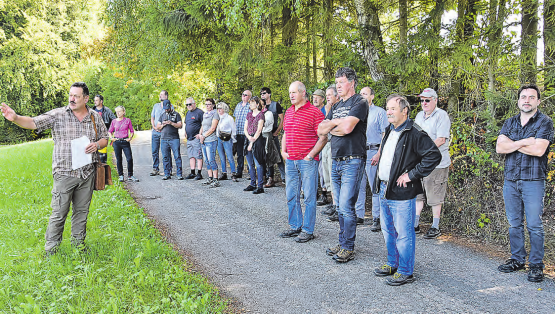 Wies immer wieder auf die von Borkenkäfern befallenen Fichten hin: Martin Leu kennt den Wald wie seine Westentasche. (Bild: aw.)
